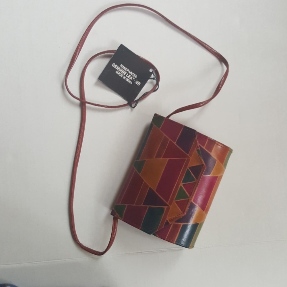 Geometric print vintage leather purse crossbody - Picture 2 of 8